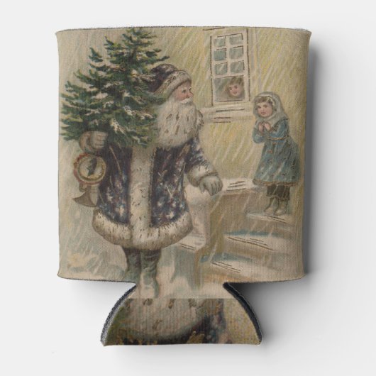 ヴィンテージ サンタ 雪 クリスマスツリー 缶クーラー (正面)