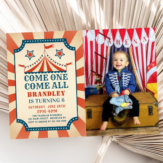 ヴィンテージ サーカス カーニバル パーティー 誕生日 写真 招待状