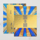 ヴィンテージ サーカス カーニバル ロイヤルブルー ゴールド フォイル パーティ 案内ポストカード (正面/裏面)