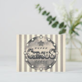 ヴィンテージ サーカス ストライプ セイブ ザ デート パーティー 案内ポストカード (スタンド正面)