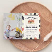 ヴィンテージ サーカス フォト バースデー パーティー 招待状