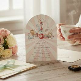 ヴィンテージ サーカス ベイビー シャワー QRコード付き招待状 招待状