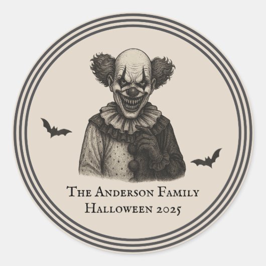 ヴィンテージ サーカス | 呪われたカーニバル テーマ ハロウィン ラウンドシール (正面)