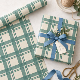 ヴィンテージ サージブルーグリーン クリームタータン チェック クリスマス ラッピングペーパー