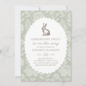 ヴィンテージ サージュグリーン ウサギ ベイビー シャワー 招待状 (正面)