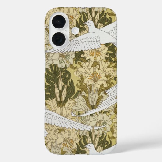 ヴィンテージ サージュグリーン ハト＆ユリ 花柄 Case-Mate iPhoneケース (裏面)