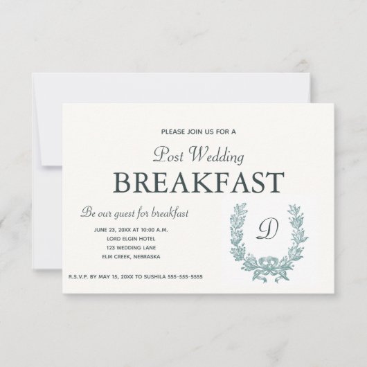 ヴィンテージ サージュグリーン フレンチリース 朝食の招待状 出欠カード (正面)