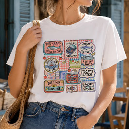 ヴィンテージ・サーディン缶コラージュ フィッシャーマンコアグラフィック Tシャツ