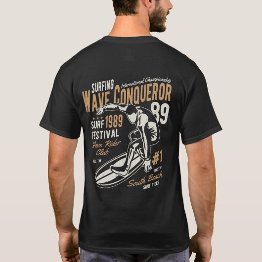 ヴィンテージ サーフィン ウェーブ コンカラー Tシャツ (裏面)