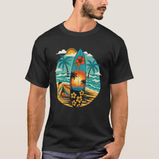 ヴィンテージ サーフボード サーフィン ビーチ トロピカル ハワイアン Tシャツ