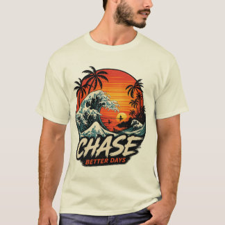 ヴィンテージ サーフ サンセット & 海の波 コースタル アート Tシャツ
