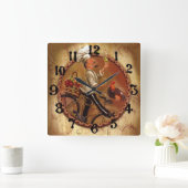 ヴィンテージ·シェフ(バスケット付き) スクエア壁時計 (ホーム)