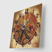 ヴィンテージ·シェフ(バスケット付き) スクエア壁時計 (傾斜)