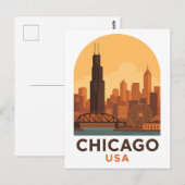 ヴィンテージ シカゴ アメリカ旅行 - レトロな都市のスカイライン ポストカード (正面/裏面)