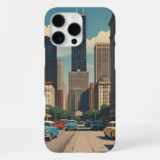 ヴィンテージ シカゴ イリノイ市 スカイライン レトロ トラベル iPhoneケース (裏面)