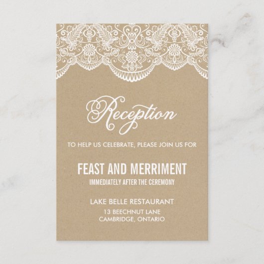 ヴィンテージ シックなブロケードレース ウェディング レセプション カード (正面)