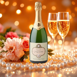 ヴィンテージ シック パールとプロセッコの結婚式前祝い スパークリングワインラベル
