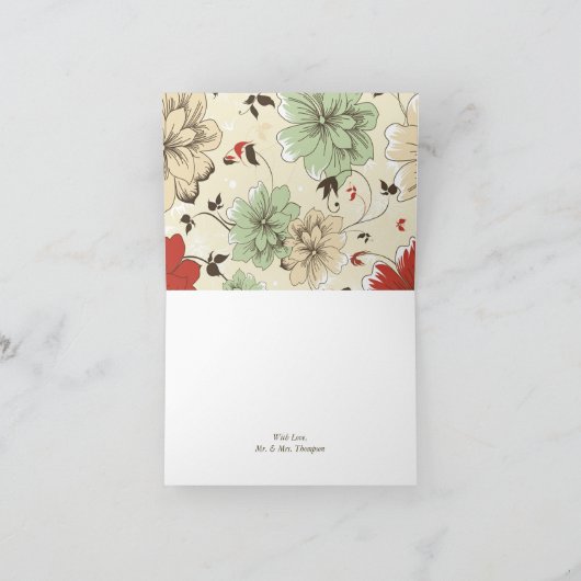 ヴィンテージ シック フラワーのウェディング サンクス サンキューカード (内部)