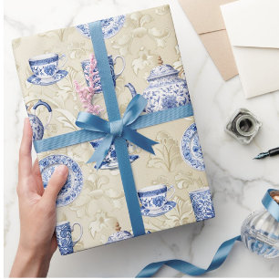 ヴィンテージ シノワズリーの食器 アンティーク ダマスク ラッピングペーパー