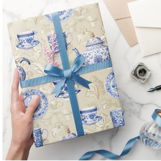 ヴィンテージ シノワズリーの食器 アンティーク ダマスク ラッピングペーパー