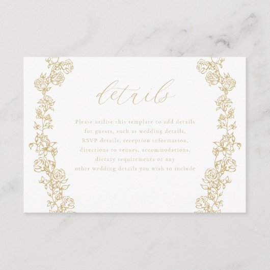 ヴィンテージ シノワズリー ゴールド リース ウェディング ディテール エンクロージャーカード (正面)