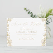 ヴィンテージ シノワズリー フラワー ゴールド リース ウェディング セーブザデート (スタンド正面)