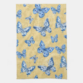 ヴィンテージ シノワズリー ブルーバタフライ フェード ダマスク キッチンタオル (縦)