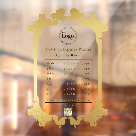 ヴィンテージ シャイニー ゴールド カンパニー ロゴ QRコード 営業時間 ウィンドウサイン (シート2)