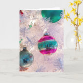 ヴィンテージ シャイニー ブライト オーナメントの白いツリーのカード カード (黄色い花)