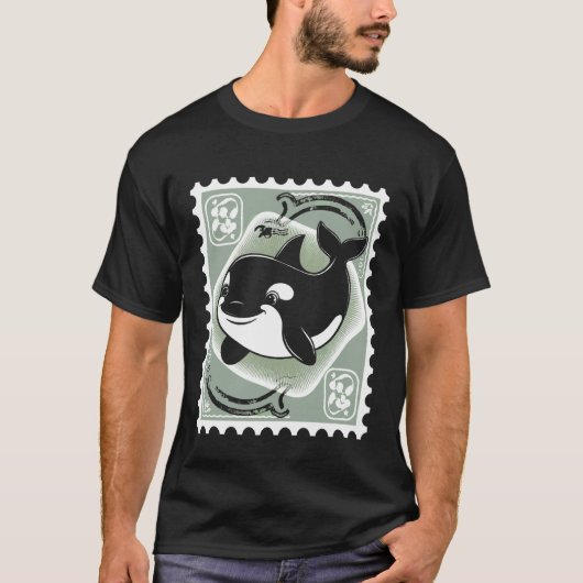 ヴィンテージ シャチ はがき 切手 Tシャツ (正面)