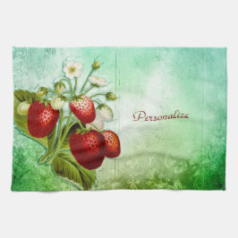 ヴィンテージ シャビーイチゴ イチゴ畑 キッチンタオル