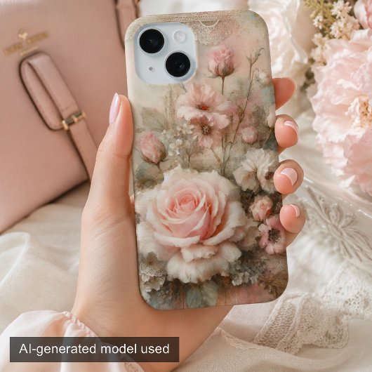 ヴィンテージ シャビーシック パステルピンクのバラ Case-Mate iPhoneケース
