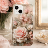 ヴィンテージ シャビーシック パステルピンクのバラ Case-Mate iPhoneケース