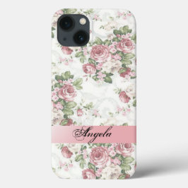 ヴィンテージ シャビーシック フラワー パーソナライズド iPhone 13ケース
