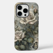 ヴィンテージ シャビーシック 白いバラと蝶々 Case-Mate iPhoneケース (裏面)