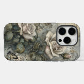 ヴィンテージ シャビーシック 白いバラと蝶々 Case-Mate iPhoneケース (裏面 (横))