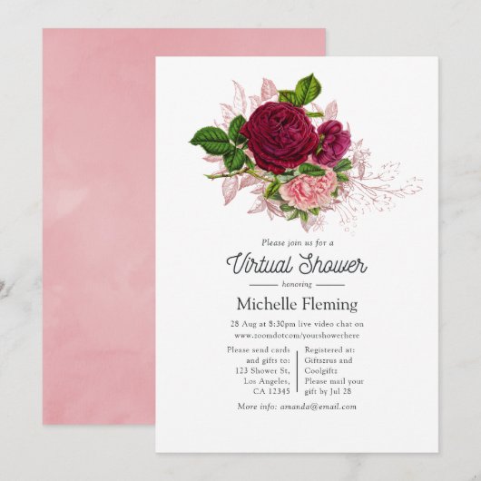 ヴィンテージ シャビー シック バーチャル シャワー 招待状 (正面/裏面)