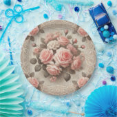 ヴィンテージ シャビー シック ピンク ローズ フラワーリング ペーパープレート (パーティー)