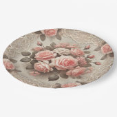 ヴィンテージ シャビー シック ピンク ローズ フラワーリング ペーパープレート (アングル)