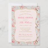 ヴィンテージ シャビー シック フラワーブライダルシャワー 招待状 (正面)