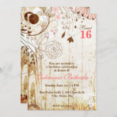 ヴィンテージ シャビー シック フラワー スウィート16 招待状 (正面/裏面)