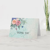ヴィンテージ シャビー シック ローズ グリーン ダマスク ウェディング サンキューカード (正面)