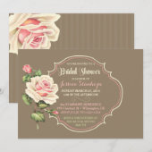 ヴィンテージ シャビー ローズ ブライダル シャワー ピンク クリーム 招待状 (正面/裏面)
