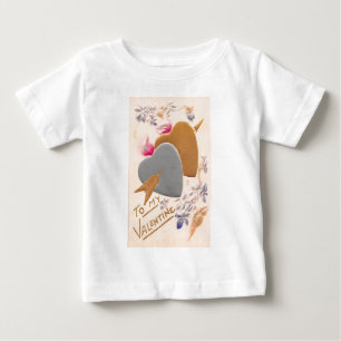 ヴィンテージ シルバー&ゴールド ハート バレンタイン ポストカード ベビーTシャツ
