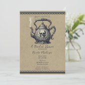 ヴィンテージ シルバー スカル ティー ケトル ブライダル シャワー 招待状 (スタンド正面)