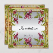 ヴィンテージ シルバー ビクトリアン フローラル フレーム 招待状 (正面/裏面)