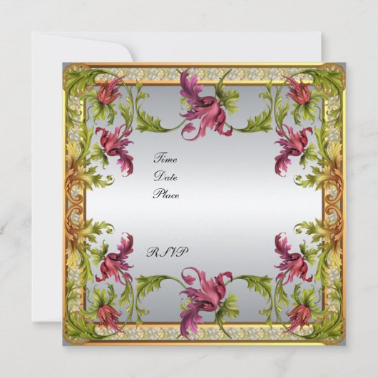 ヴィンテージ シルバー ビクトリアン フローラル フレーム 招待状 (裏面)