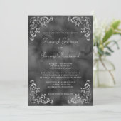 ヴィンテージ シルバー ブラック ウォーターカラー ウェディング 招待状 (スタンド正面)