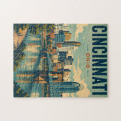 ヴィンテージ シンシナティ オハイオ スカイライン ジグソーパズル (横)
