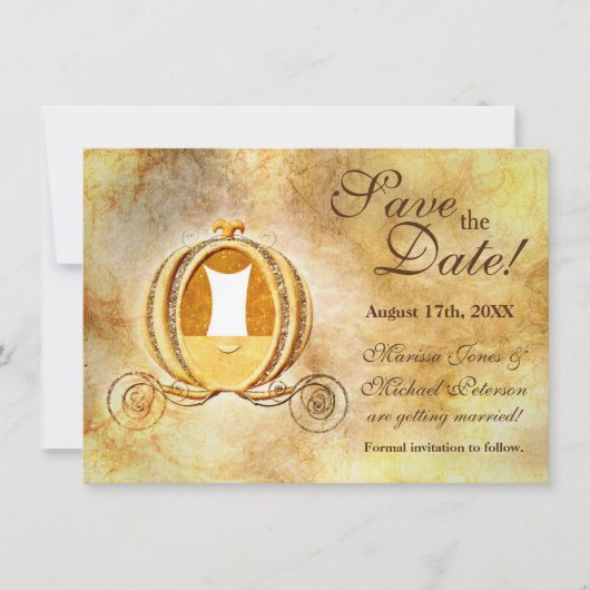 ヴィンテージ シンデレラの馬車 Save the Date カード (正面)